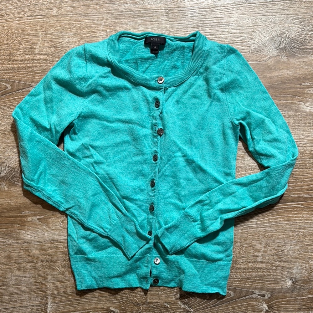 J. Crew Green Cardigan Sweater Classic Knit